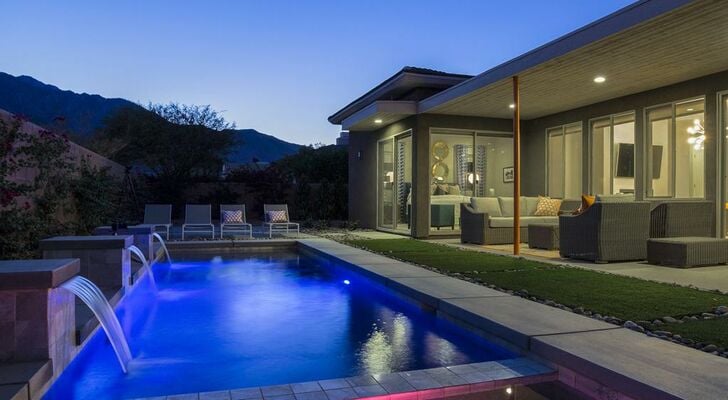 Mid-Century Style & Waterfall Pool House